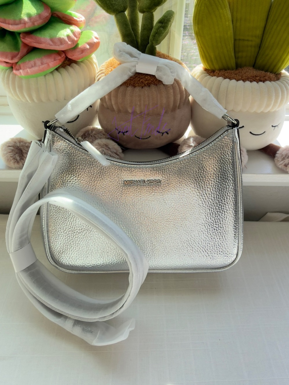 NWT 🩶 Michael Kors Jet Set Travel Large Metallic Convertible Crossbody Bag